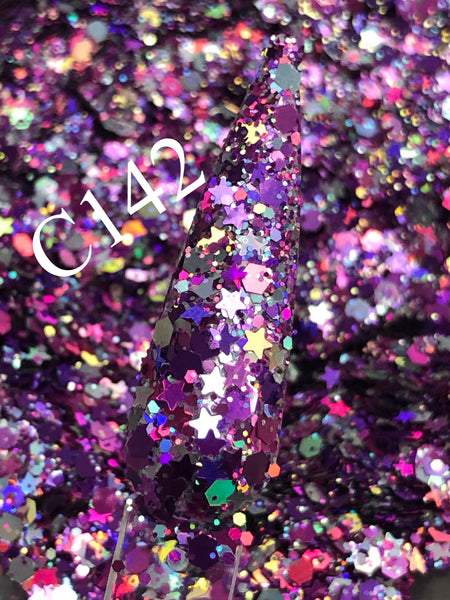 Glitter C142 Chunky Purple & Stars