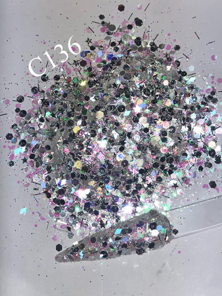 Glitter C136 Chunky Iridescent Chrome & Stars